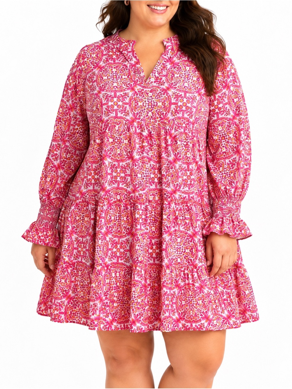 Tuckernuck Kenzo XXL Pink Orange Paisley Tiered Dress Boho Mini - Picture 2 of 5
